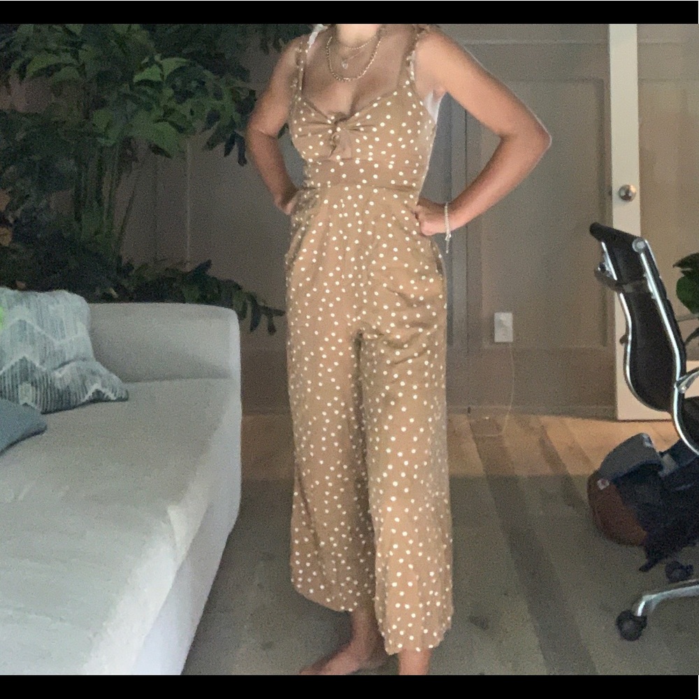 L⭐️space brown jumpsuit with white polka dots